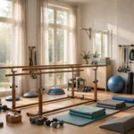 Physiotherapie-Raum mit Parallelbarren für die Rehabilitation