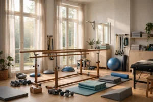 Physiotherapie-Raum mit Parallelbarren für die Rehabilitation
